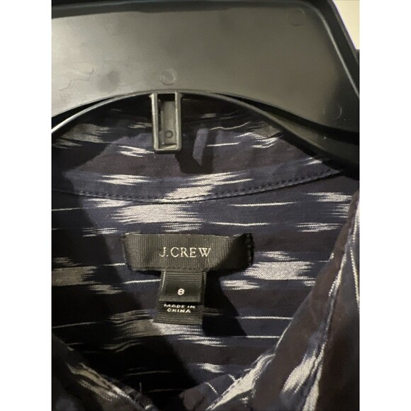 J CREW Metallic Striped Side Ikat Print Popover Shirt Blouse Navy Blue Size 8 - Picture 2 of 6